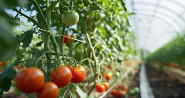 ai genererad grön hus för växande tomater foto
