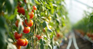 ai genererad grön hus för växande tomater foto