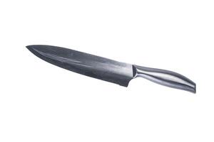 kök kniv. stor skarp kniv med rostfri stål hantera isolerat på vit bakgrund. foto