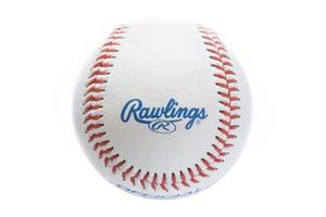 Belgrad, Serbien, 3 november 2017 - närbild på rawlings baseballboll. rawlings är ett sportutrustningsföretag baserat i USA grundat 1887. foto