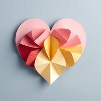 ai genererad papper hjärta design i rosa, gul och brun foto