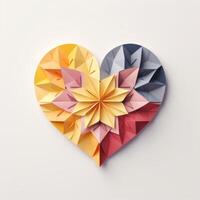 ai genererad papper hjärta design i rosa, gul och brun foto