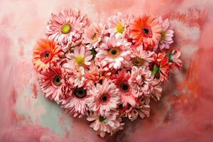 ai genererad rosa blommig hjärta formad foto