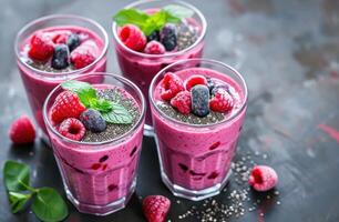 ai genererad bär smoothies med chia frön foto