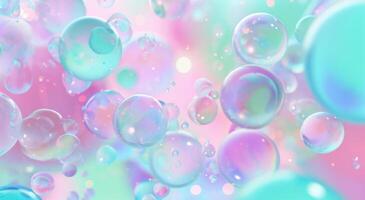 ai genererad pastell och aqua ballonger med konfetti på lila bakgrund foto