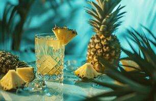 ai genererad en cocktail glasögon med ananas juice i den för tropisk inspiration foto