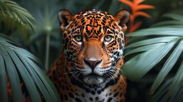 ai genererad en skön jaguar utseende hetero in i de kamera foto