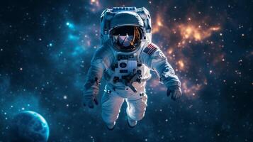 ai genererad de astronaut är fotograferad med de mjölkig sätt i de bakgrund foto