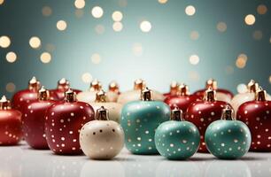 ai genererad jul presenterar och dekorationer på en vit bakgrund, foto