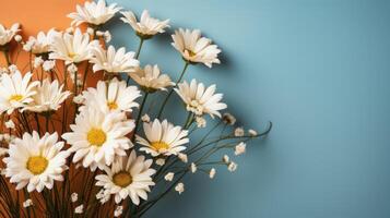 ai genererad kamomill blomma på pastell bakgrund med kopia Plats foto