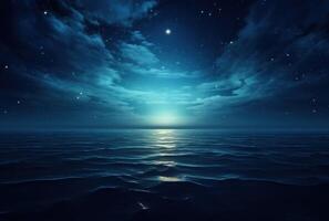 ai genererad de måne är stigande över de hav i de mitten av de natt, foto