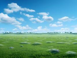 ai genererad massiv gräs fält bred se i en solig dag. bakgrund se. hög upplösning. ai generativ foto