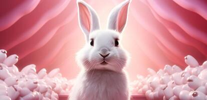 ai genererad vit kanin på rosa bakgrund foto