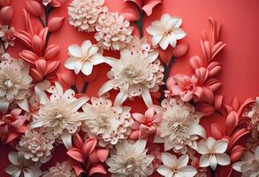 ai genererad kinesisk ny år, papper hyacint, rosa röd bakgrund foto
