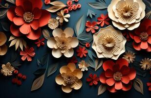 ai genererad japansk papper blommor på en bakgrund foto