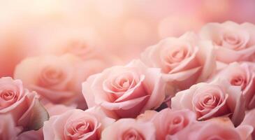 ai genererad rosa ro blomning upp de skärm på en ljus bakgrund foto