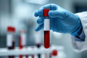 ai genererad läkare innehav blod rör testa i de forskning laboratorium. hälsa för kolla upp upp . generativ ai foto