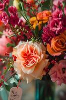 ai genererad blomning briljans florist artisteri i crafting en djärv vår bukett foto