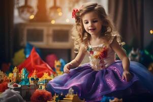ai genererad förtjusande oskuld söt bilder av en liten prinsessa foto