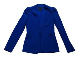 närbild kvinnlig blå kostym på isolerad på vit bakgrund, blå jacka närbild foto