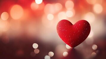 ai genererad röd hjärta valentine dag hälsning kort på bokeh bakgrund för webb baner försäljning foto