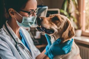ai genererad läkning tassar fattande de kärlek och tillägnande av en veterinär hund entusiast foto