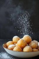 ai genererad folkloric smak bunuelos med socker på en enkel colombianska bakgrund foto