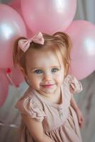 ai genererad rosa glädje förtjusande bilder av en söt liten flicka foto