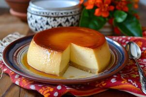 ai genererad cheesecake harmoni unna sig i de rikedom av spanska flan de queso foto