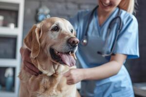 ai genererad veterinär kontroll en hundar hälsa. generativ ai foto