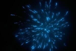 blå natt fyrverkeri färgrik ljus pärlar och skinande festival explosion, glittrande av himmel brand foto