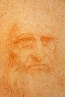 Leonardo da vinci porträtt på handgjort bomull papper, kunglig bibliotek - turin, Italien foto