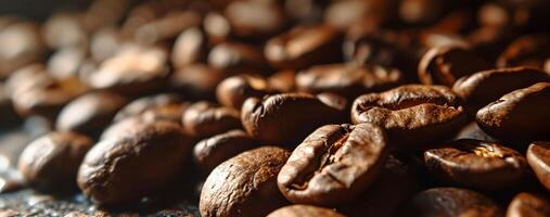 ai genererad elegans bakgrund av rostad kaffe bönor, närbild av grupperade kaffe bönor, en rik textural glädje foto