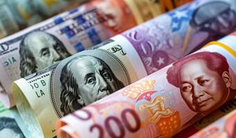 ai genererad pengar rullar, valutor från annorlunda länder. yuan och dollar sedlar, investering och ekonomi foto