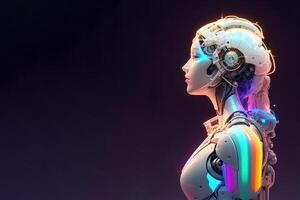 ai generativ, skön kvinna robot med artificiell intelligens foto