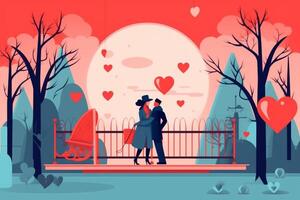 ai generativ romantisk par fira valentines dag utomhus- pojkvän och flickvän i kärlek framställning härd form med händer foto