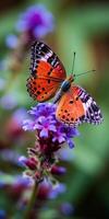 ai generativ skön fjäril perching på verbena blomma foto