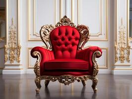 lyxig röd klassisk stil barock sittplats fåtölj generativ ai foto