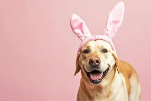 ai genererad en hund bär en kanin pannband med generativ ai foto