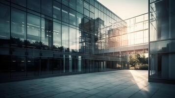 ai genererad modern arkitektonisk förundras reflekterande urban elegans i tidigt morgon- ljus. ny kontor byggnad. foto