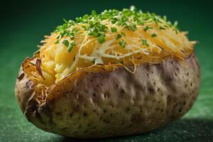 ai genererad bakad potatis på grön bakgrund foto