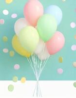 ai genererad färgrik ballonger dekoration, fest firande begrepp foto