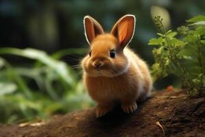 ai genererad söt kanin djur- realistiskt sett. vit bakgrund foto