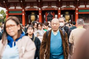 sensoji eller asakusa kannon tempel är en buddist tempel belägen i asakusa. den är ett av tokyo mest färgrik och populär tempel. landmärke för turist attraktion. tokyo, Japan, 18 november 2023 foto