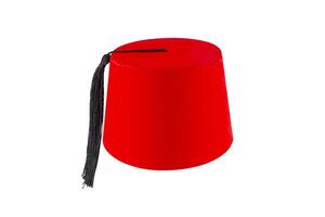 röd hatt fez isolerat på vit bakgrund foto