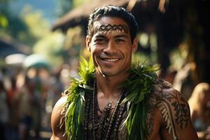 ai genererad porträtt av en polynesisk man från de pacific ö av tahiti. franska polynesien foto