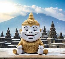 ai genererad buddha staty i de tempel på snö bakgrund, thailand. foto