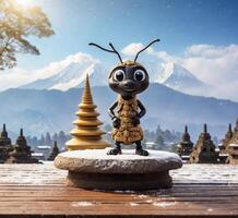 ai genererad myra på de topp av de pagod med montera fuji bakgrund. foto