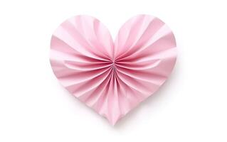 ai genererad stor rosa papper hjärta isolerat på vit bakgrund. förtjusande origami objekt. valentines dag, engagemang eller bröllop fest affisch. ai generativ foto