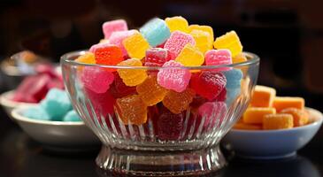 ai genererad tari med socker i en skål är ljuv maträtt av annorlunda färger som är mycket gott foto